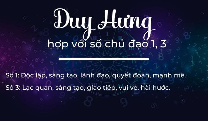 Số chủ đạo thích hợp để ba mẹ đặt tên Duy Hưng cho con là số 1 và 3